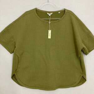 New Max Studio Green Crew Neck Waffle Textured Knit Relaxed Fit Top Large